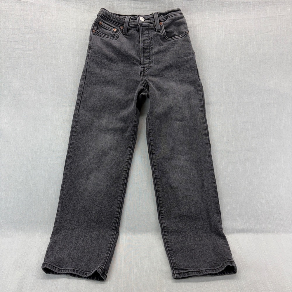 Levis Ribcage Straight Ankle Jeans W25 L27 Gray High Rise Button Fly 72693-0134‎